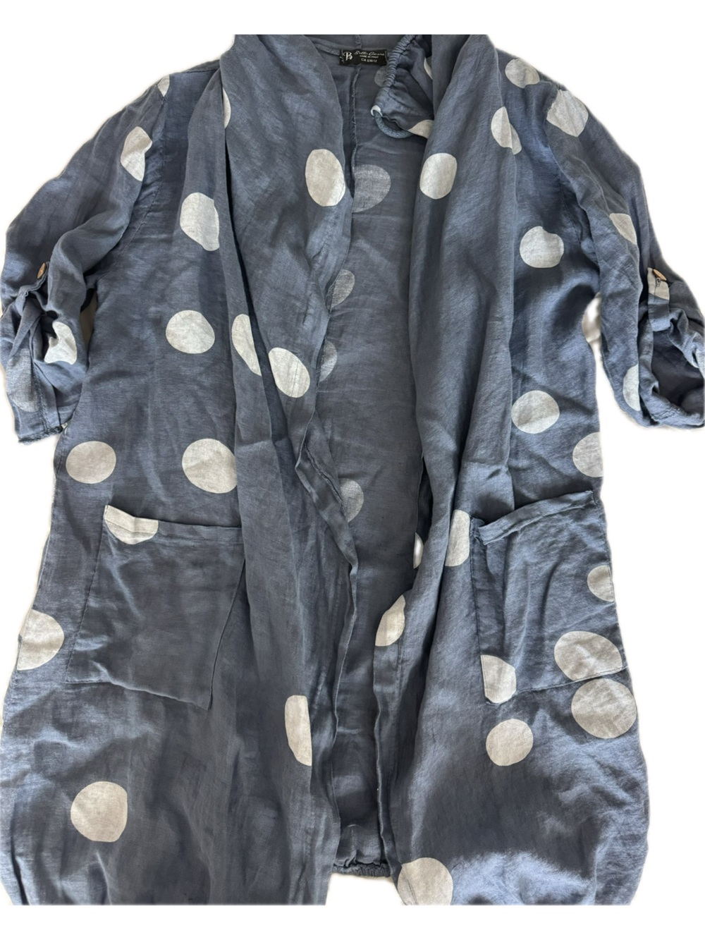 Bella Amore Dusty Blue Polka Dot Drawstring Linen Over Top